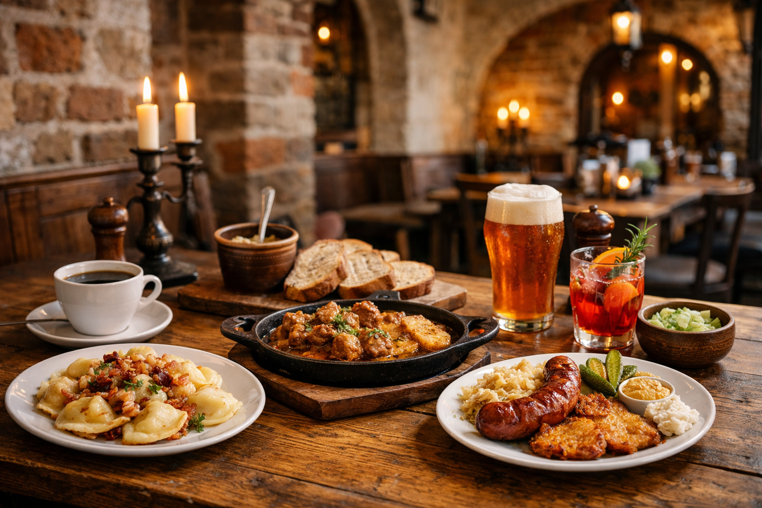 Polish food and drinks at a Krakow restaurant